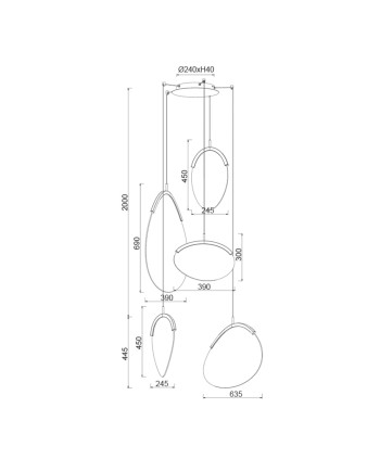 OASIS * LÁMPARA LED 72W ORO - 5 COLGANTES - DIMABLE TRIAC